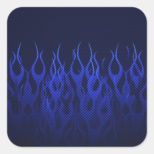 Blauwe Raceflames op Carbon Fiber Print Vierkante Sticker (Voorkant)