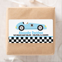 Blauwe raceraces met racebus etiket