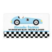 Blauwe raceraces met  racebus etiket (Voorkant)