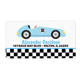 Blauwe raceraces met  racebus etiket