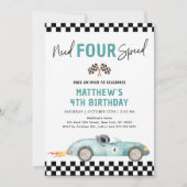 Blauwe racewagen moet vier versnellingen vierde ve kaart (Voorkant)