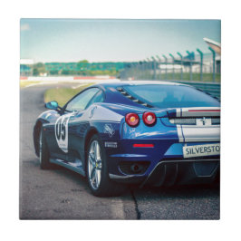 Blauwe racewagen tegeltje