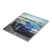 Blauwe racewagen tegeltje (Zijkant)