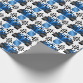 Blauwe racewagenbak cadeaupapier (Hoek)