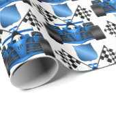 Blauwe racewagenbak cadeaupapier (Rol Hoek)