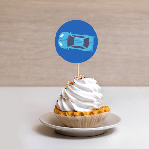 Blauwe Racing Auto Racetrack Baby Jongen Toewijdin Ronde Sticker