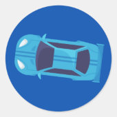 Blauwe Racing Auto Racetrack Baby Jongen Toewijdin Ronde Sticker (Voorkant)
