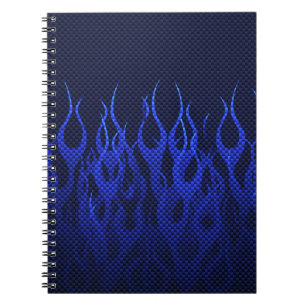 Blauwe Racing Vlammen op Carbon Fiber Print Notitieboek