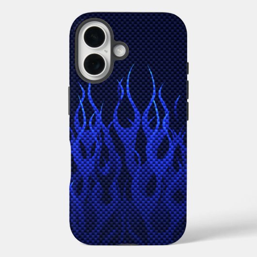 Blauwe Racing Vlammen op Koolstofvezelprint Case-Mate iPhone Case (Achterkant)