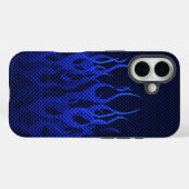 Blauwe Racing Vlammen op Koolstofvezelprint Case-Mate iPhone Case (Achterkant (horizontaal))