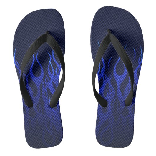 Blauwe Racing Vlammen op Koolstofvezelprint Teenslippers (Voetbed)
