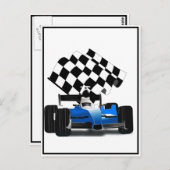 Blauwe radarauto met gecheckte vlag briefkaart (Voorkant / Achterkant)