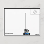 Blauwe radarauto met gecheckte vlag briefkaart (Achterkant)