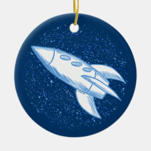 Blauwe Raket Keramisch Ornament