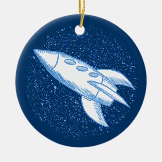 Blauwe Raket Keramisch Ornament (Voorkant)