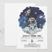 Blauwe Raket Moderne Astronaut Jongen Verjaardag Kaart (Voorkant / Achterkant)