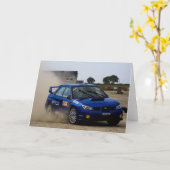 Blauwe rallywagen kaart (Gele Bloem)