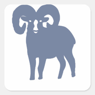 Blauwe Ram Silhouet Vierkante Sticker