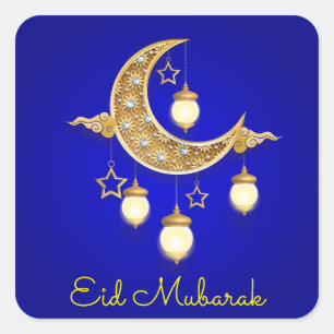 Blauwe Ramadan Kareem - Eid Mubarak Vierkante Sticker