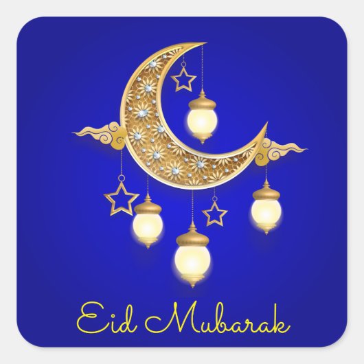 Blauwe Ramadan Kareem - Eid Mubarak Vierkante Sticker (Voorkant)