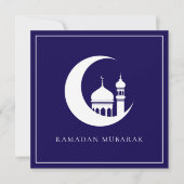 Blauwe Ramadan Mubarak Halve Maan Moskee Feestdagenkaart (Voorkant)