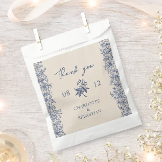 Blauwe Rand Bloemen bruiloft Bedankzakje (Geknipt)