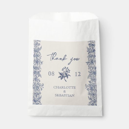 Blauwe Rand Bloemen bruiloft Bedankzakje (Voorkant)