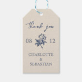  Blauwe Rand Bloemen bruiloft Cadeaulabel (Voorkant)