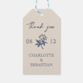  Blauwe Rand Bloemen bruiloft Cadeaulabel (Achterkant)