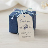 Blauwe Rand Bloemen bruiloft Cadeaulabel