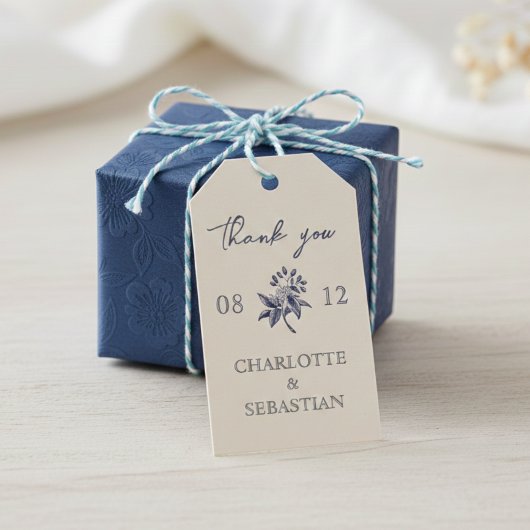  Blauwe Rand Bloemen bruiloft Cadeaulabel