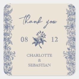  Blauwe Rand Bloemen bruiloft Vierkante Sticker