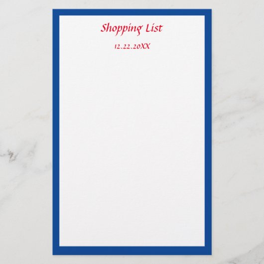 Blauwe rand boodschappenlijstje Aangepaste kleur Briefpapier (Voorkant)