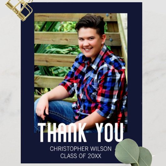 Blauwe Rand Foto Afstuderen Dank u Briefkaart