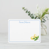 Blauwe Rand Handgeschilderd Amalfi Lemons NAAM Bedankkaart (Staand voorkant)