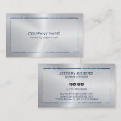 Blauwe rand metalen zilvertextuur visitekaartje (Voorkant / Achterkant)