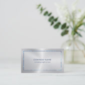 Blauwe rand metalen zilvertextuur visitekaartje (Staand voorkant)