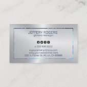 Blauwe rand metalen zilvertextuur visitekaartje (Achterkant)