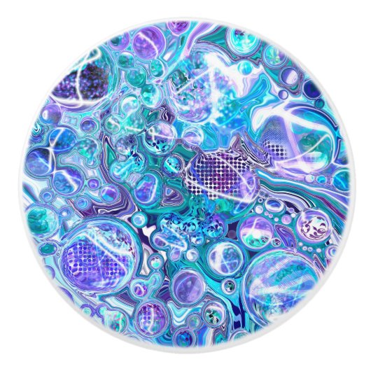 Blauwe Rapsody Fluid Art Keramische Knop (Voorkant)