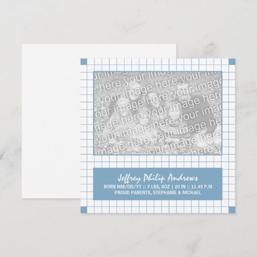 Blauwe rasterfoto aankondiging (Voorkant / Achterkant)