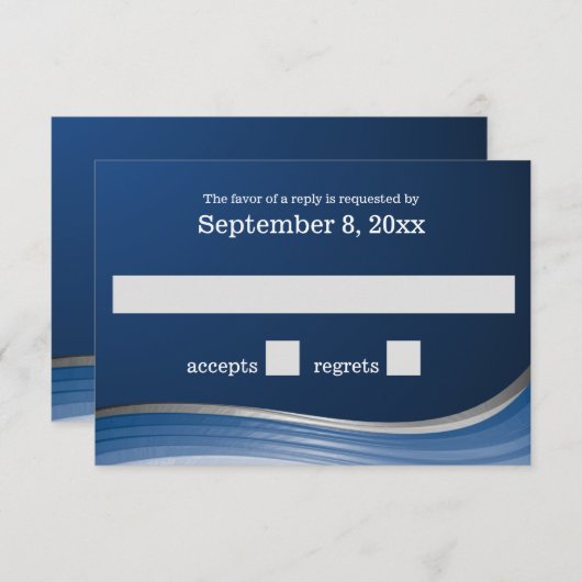 Blauwe reactie op de staalgolf RSVP kaartje (Voorkant / Achterkant)