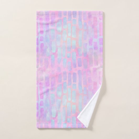 Blauwe rechthoekvormen op roze achtergrond bad handdoek (Handdoek)