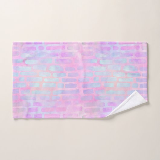 Blauwe rechthoekvormen op roze achtergrond bad handdoek (Handdoek)