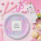 Blauwe rechthoekvormen op roze achtergrond Birthda Papieren Bordje (Feest)