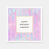 Blauwe rechthoekvormen op roze achtergrond Birthda Servet (Voorkant)