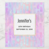 Blauwe rechthoekvormen op roze achtergrond Birthda Wijn Etiket (Enkel label)