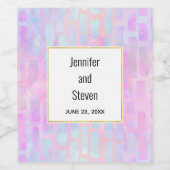 Blauwe rechthoekvormen op roze achtergrond bruilof wijn etiket (Enkel label)