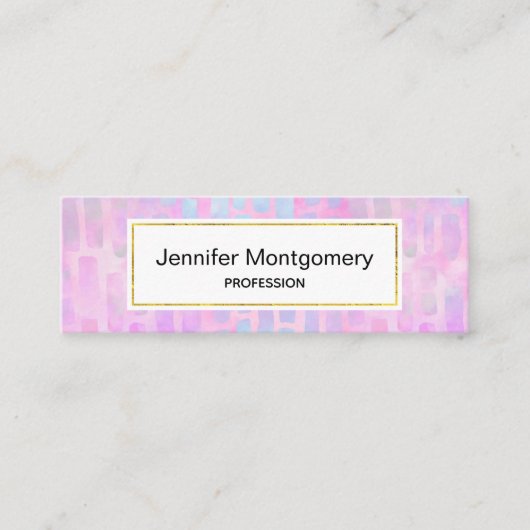 Blauwe rechthoekvormen op roze achtergrond mini visitekaartje (Voorkant)