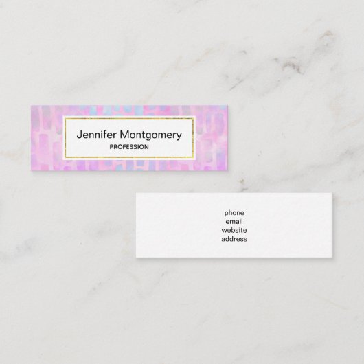 Blauwe rechthoekvormen op roze achtergrond mini visitekaartje (Voorkant / Achterkant)