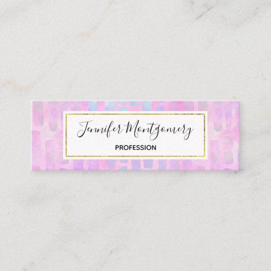 Blauwe rechthoekvormen op roze achtergrond mini visitekaartje (Voorkant)